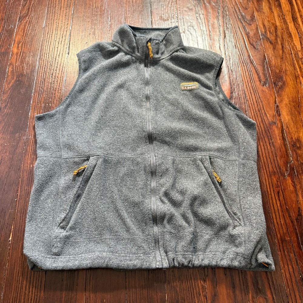 LL Bean Mountain Classic Fleece Vest Mens Large Gray Pockets Outdoor Warm Gorp